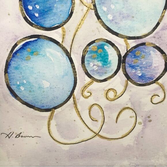 Original Artwork Framed Loose Watercolor Floral Bubble Art Painting by H. Barrow - Picture 4 of 5